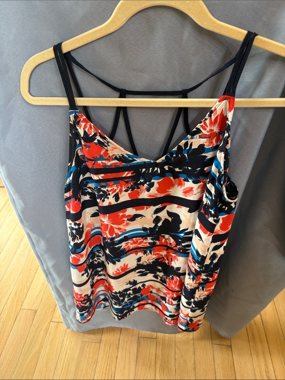 Simply Styled Floral Stripe Cami in Red, Blue, Black & Cream